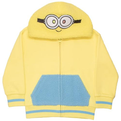 Despicable Me Boys Pullover Hoodie with Minions Graphic Print Sherpa Cosplay Hooded Zip-Up Sweatshirt for Kids and Toddlers