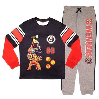 Marvel Superheroes Avengers and Spider-Man 2-Piece Set, Boys Long Sleeve Active Mesh T-Shirt & Pants 2-Pack Bundle Set