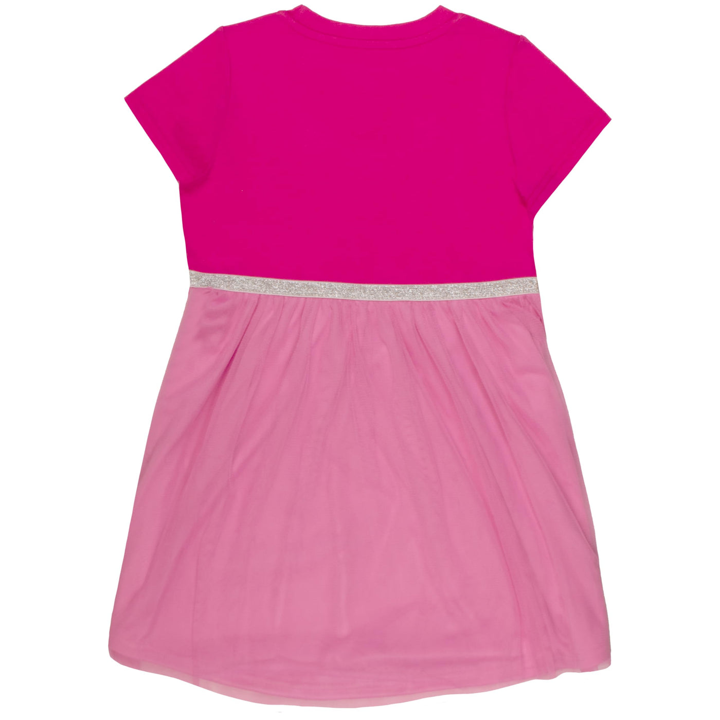 a little girl's pink dress with silver trim