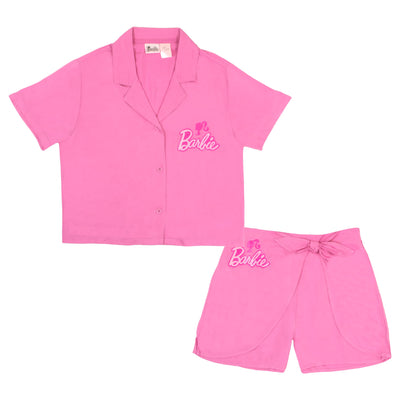 Barbie Girls Button Down Shirt and Shorts Set Two Piece Shirt and Shorts Set Outfit for Girls Girls Clothes