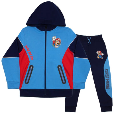 Nintendo Super Mario Boys Zip-Up Hoodie and Joggers 2-Pack, Mario Here We Go Boys Hooded Sweatshirt and Active Sweatpants