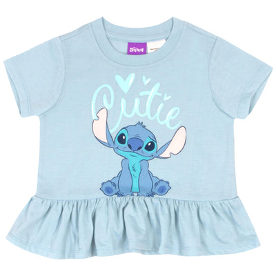 Disney Minnie Mouse, Lilo and Stitch Girls 2 Piece Princess Tee, T Shirt and Biker Short Set