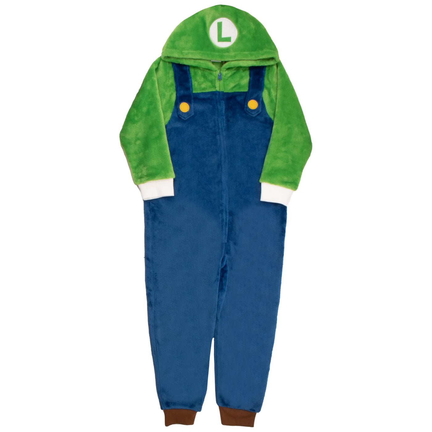 Nintendo Super Mario Brothers Boys Long Sleeve Onesie Zip Coverall with Hoodie Mario & Luigi Cosplay Zip Up Onesie