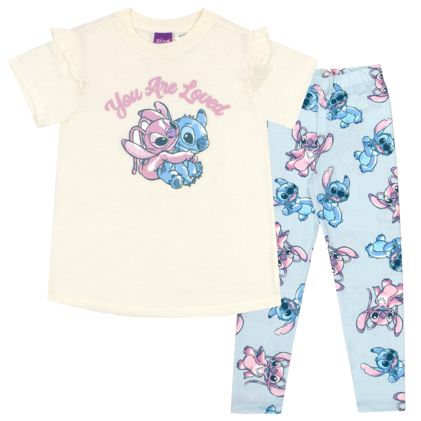 Disney Minnie Mouse, Lilo and Stitch Girls Short Sleeve T-Shirt & Leggings Pants Set, Tee & Leggings 2-Piece Bundle for Girls