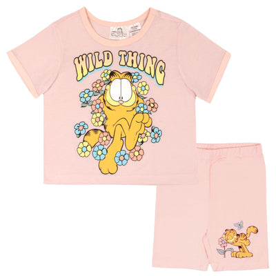 Garfield Girls 2 Piece Princess Tee and Biker Shorts Set Graphic Girl Outfits for Big Kids Clothes