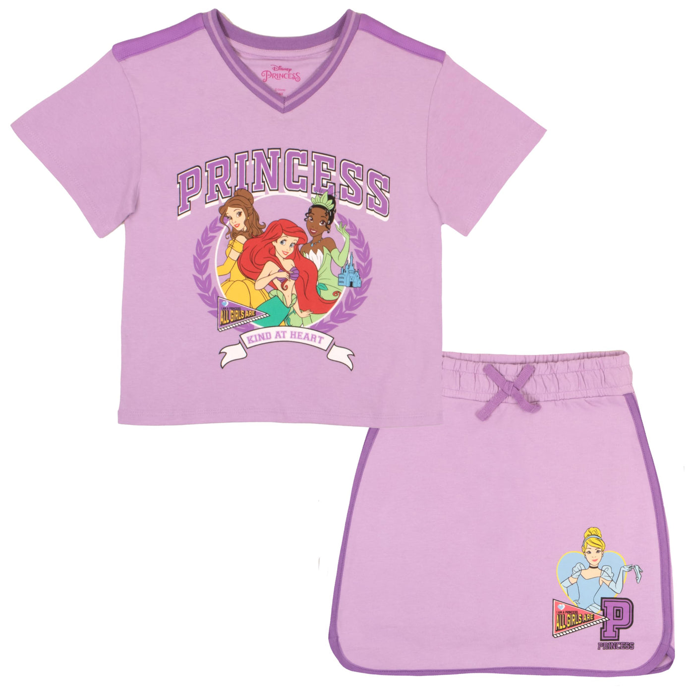 Disney Princess Belle Ariel Tiana Lilo and Stitch Minnie Mouse Girls Skort Set Short Sleeve Shirt and Skort Girls Fashion