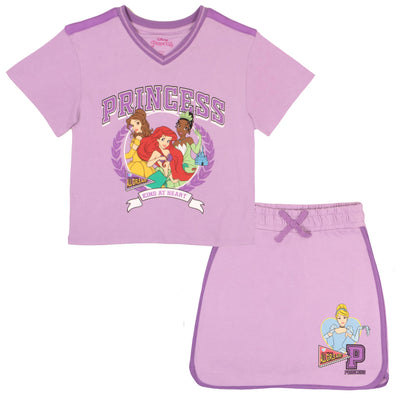 Disney Princess Belle Ariel Tiana Lilo and Stitch Minnie Mouse Girls Skort Set Short Sleeve Shirt and Skort Girls Fashion