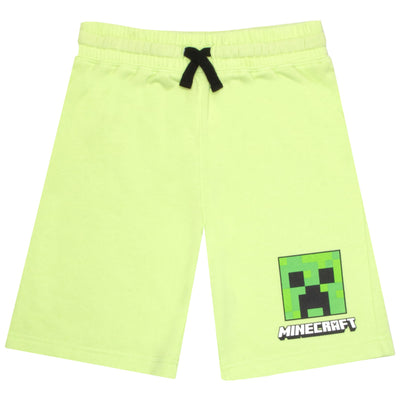 Minecraft Creeper Boys Short Sleeve T-Shirt & Shorts with Lenticular Image Changing Patch, 2-Piece Gamer Outfit Shorts Set