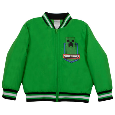 Minecraft Adventure Mode Creeper Boys Bomber Jacket, Zip-Up Varsity Jacket for Kids and Toddlers