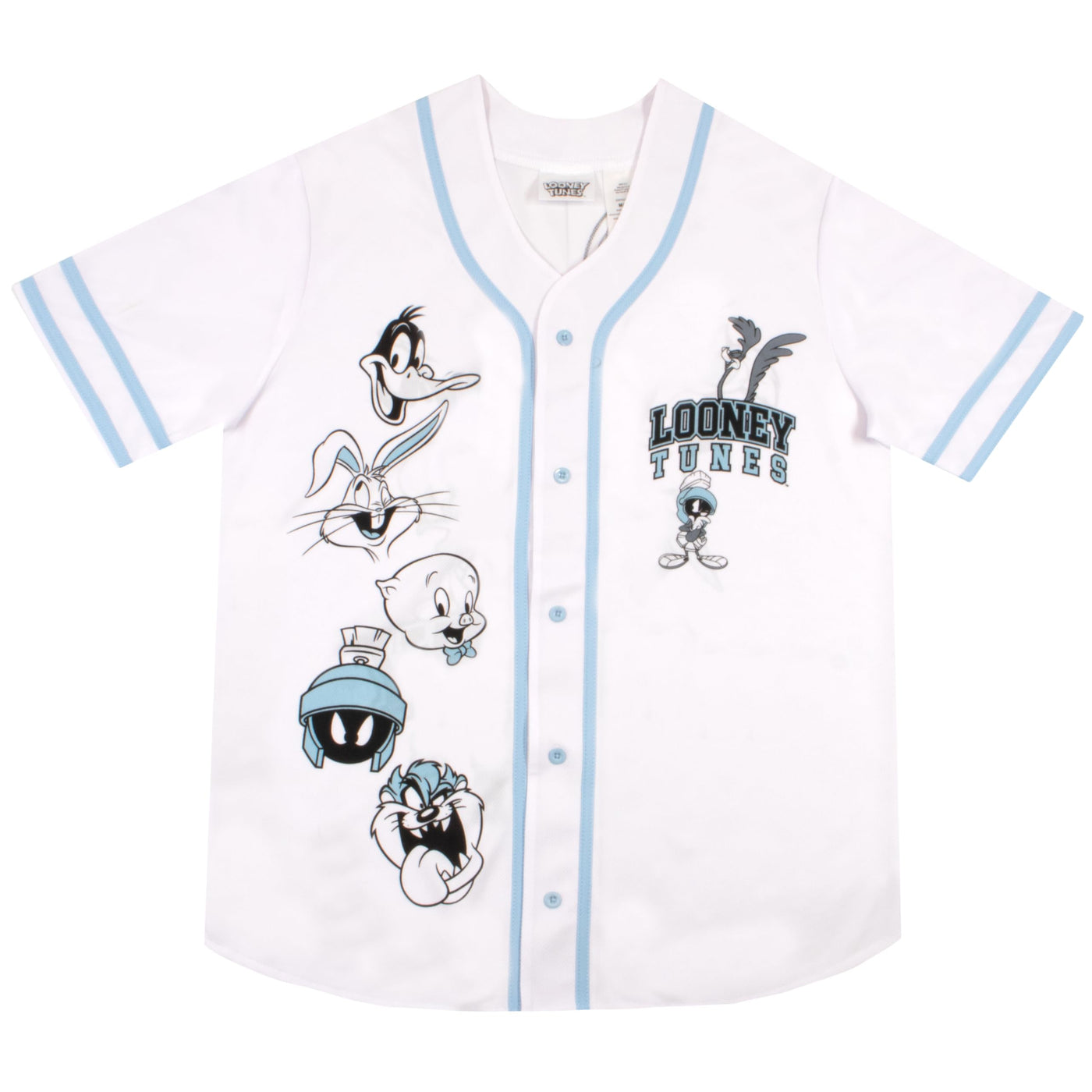 Warner Bros Looney Tunes Men’s Baseball Athletic Jersey Casual Button Down Short Sleeve Shirt for Men and Women