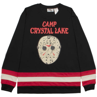 Warner Bros Friday The 13th Camp Crystal Lake Mask and It Blurred Pennywise Mens Long Sleeve T-Shirt Hockey Jersey Style