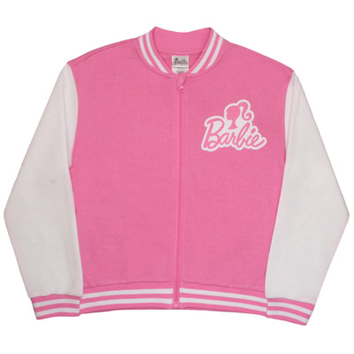 Barbie Girls Bomber Jacket, Silhouette Logo Fleece Zip-Up and Lightweight Button Up Varsity Jacket for Kids