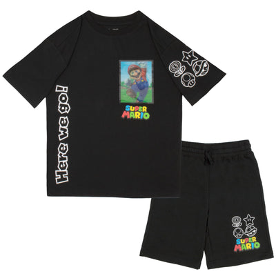 Nintendo Super Mario Bros Boys Short Sleeve T-Shirt & Shorts Set with Lenticular Image Changing Patch, 2-Piece Gamer Outfit