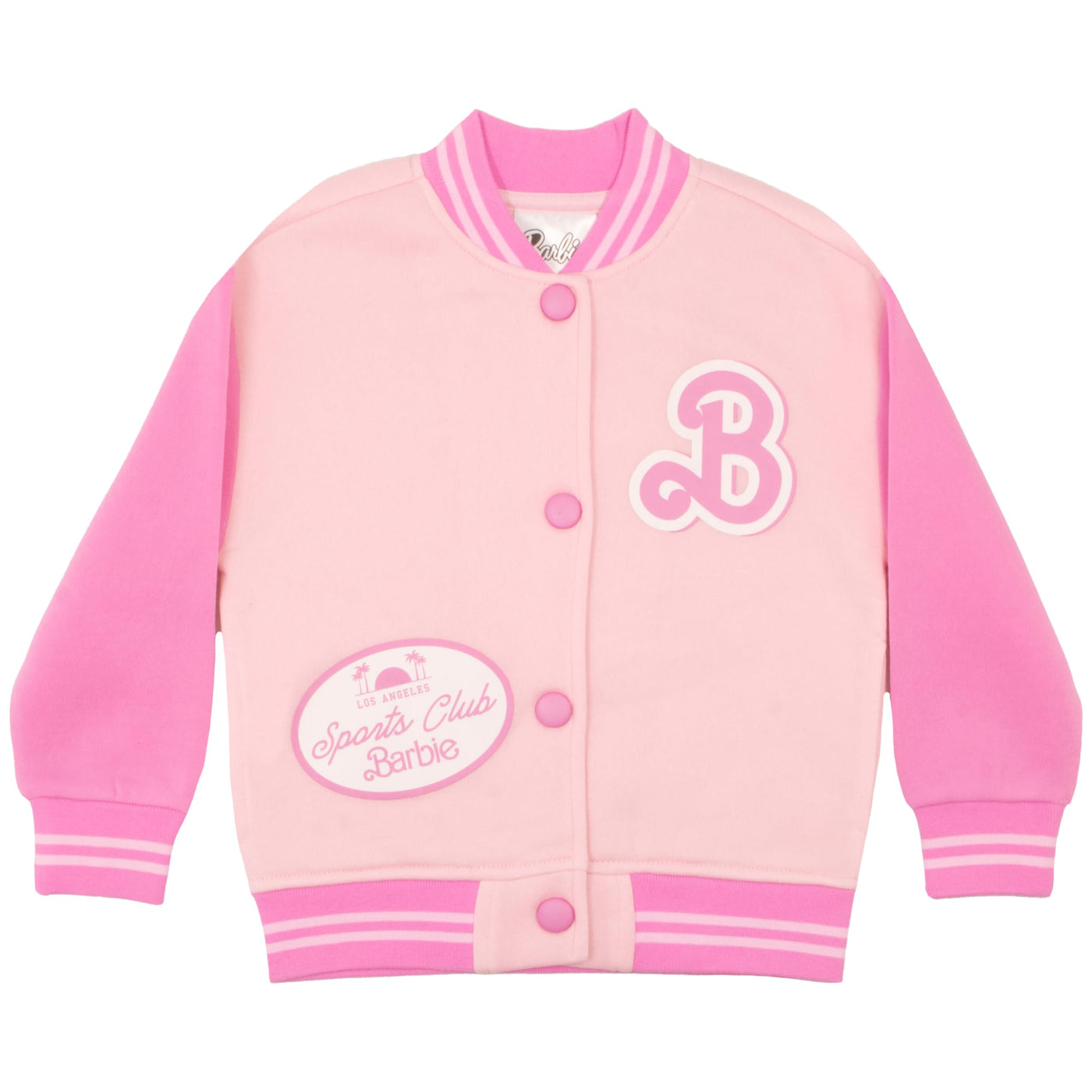 Barbie Girls Bomber Jacket, Silhouette Logo Fleece Zip-Up and Lightweight Button Up Varsity Jacket for Kids