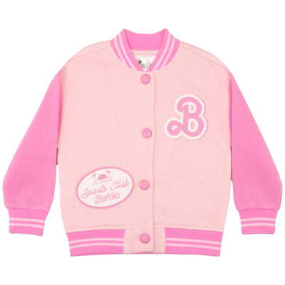 Barbie Girls Bomber Jacket, Silhouette Logo Fleece Zip-Up and Lightweight Button Up Varsity Jacket for Kids