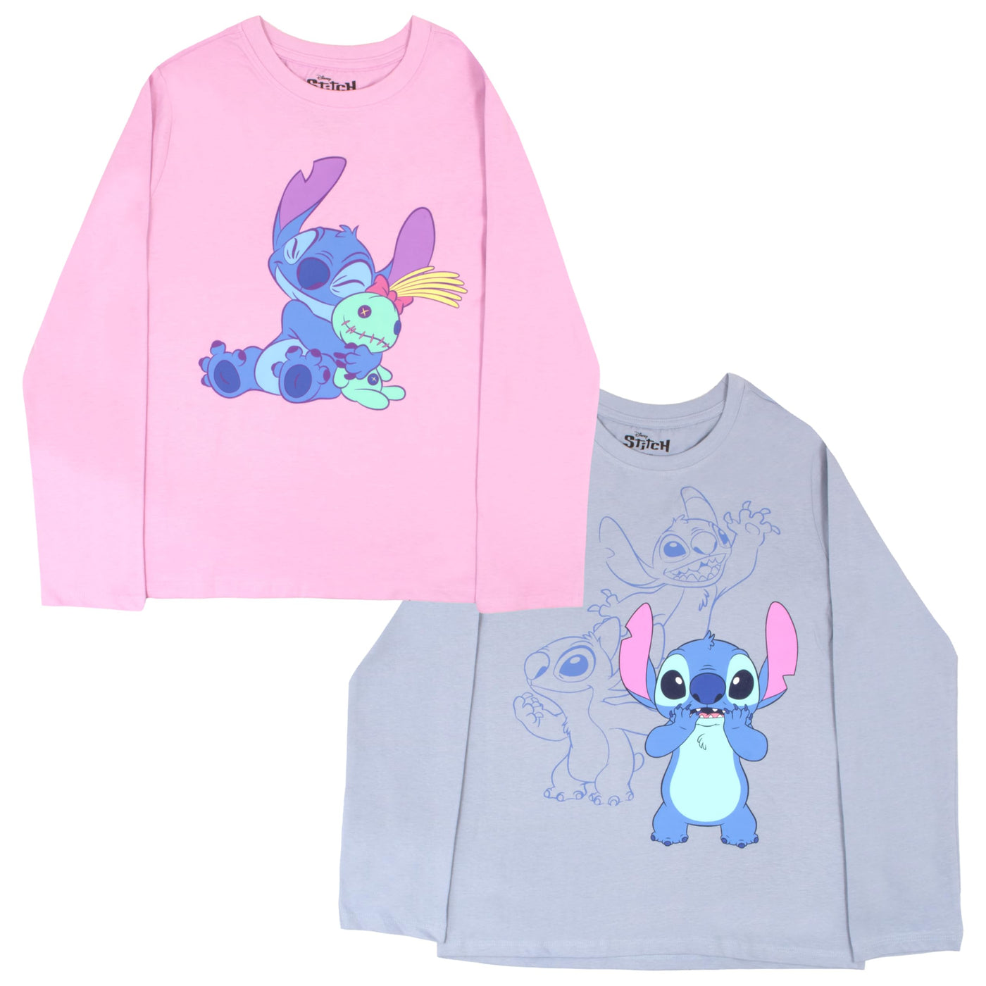 Disney Lilo and Stitch Girls Graphic Tees Long Sleeve T Shirts Classic Lilo & Stitch Print T Shirt 2 Pack Girls Tops