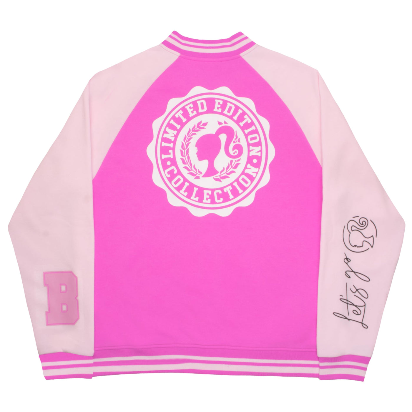Barbie Collegiate Logo Let’s Go Womens Bomber Jacket, Button-Down Varsity Jacket for Adults