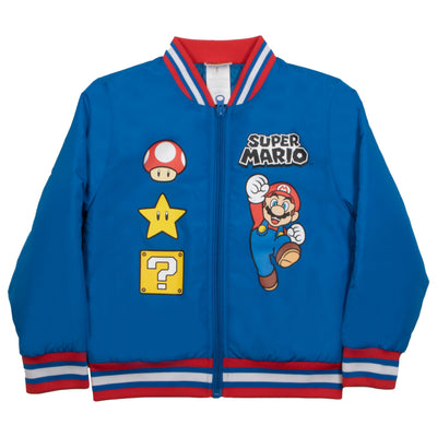 Nintendo Super Mario Bros Boys Bomber Jacket, Zip-Up Varsity Jacket for Kids and Toddlers