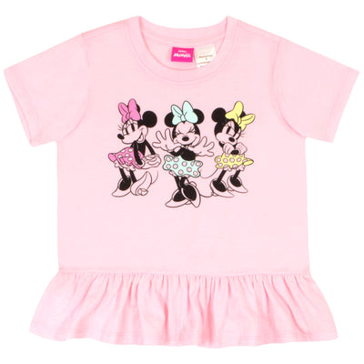 Disney Minnie Mouse, Lilo and Stitch Girls 2 Piece Princess Tee, T Shirt and Biker Short Set