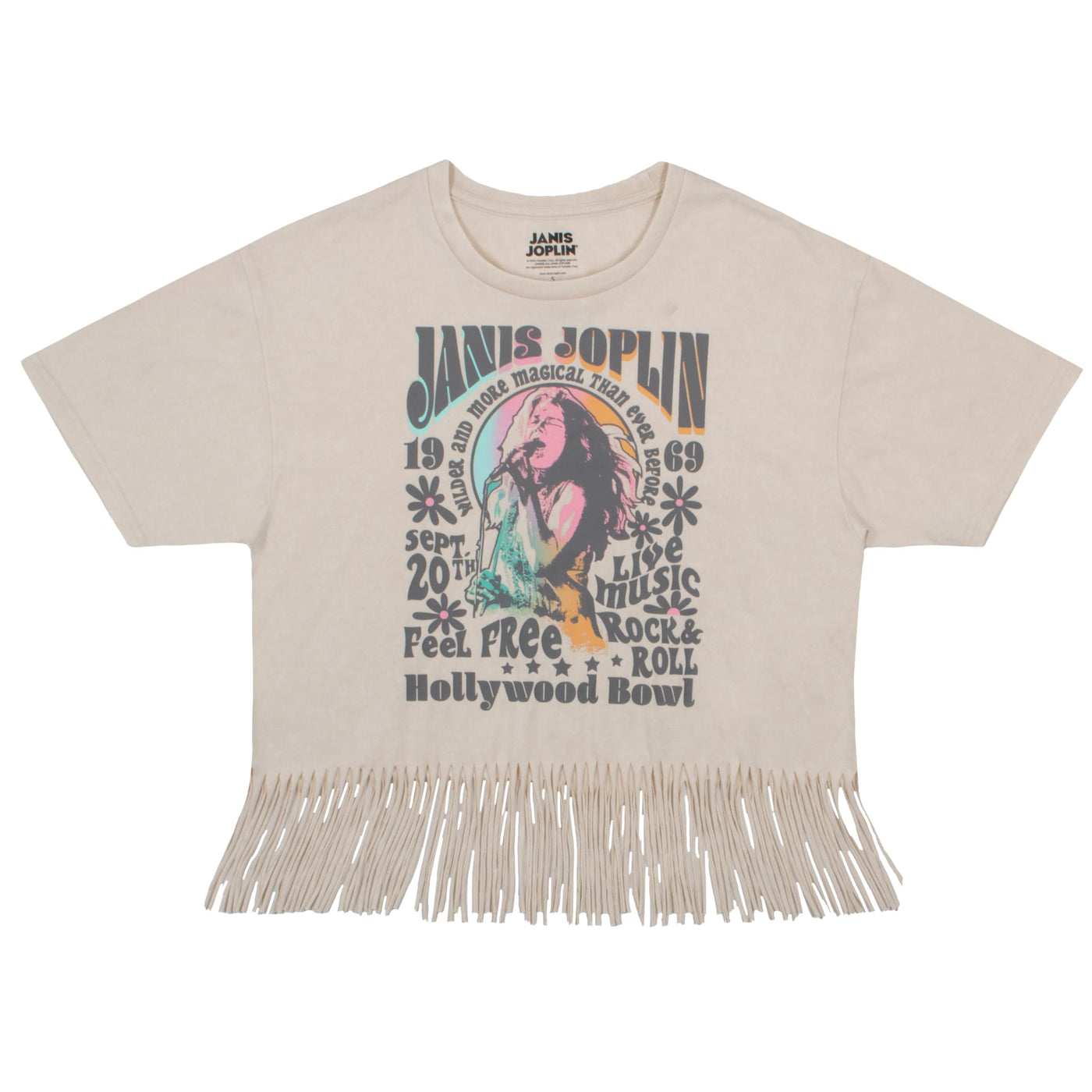 Isaac Morris Limited Janis Joplin Classic Rock & Roll Womens Fringe Short Sleeve T-Shirt