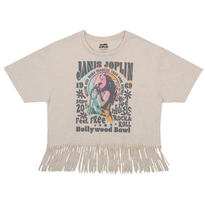 Isaac Morris Limited Janis Joplin Classic Rock & Roll Womens Fringe Short Sleeve T-Shirt