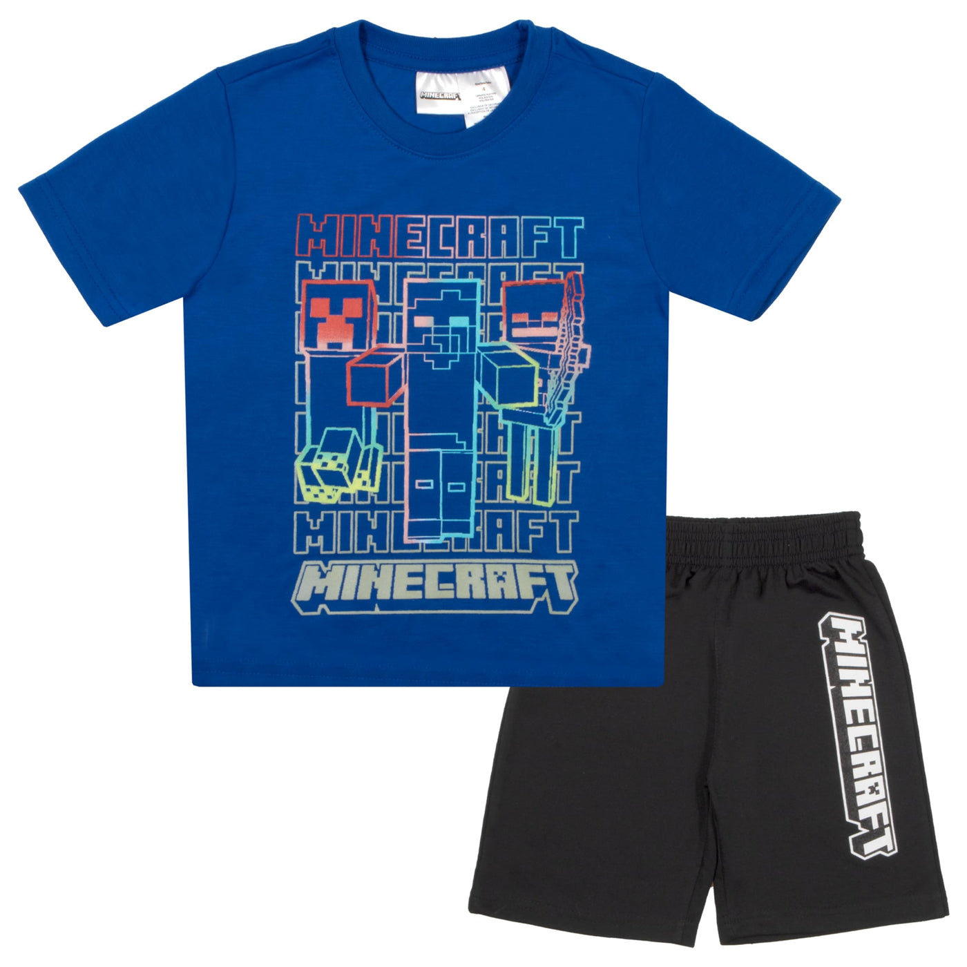 Minecraft Creeper Boys Short Sleeve T-Shirt & Shorts, 2-Piece Gamer Outfit Set for Kids and Toddlers