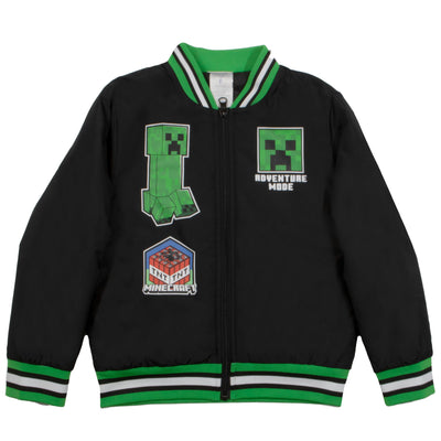 Minecraft Adventure Mode Creeper Boys Bomber Jacket, Zip-Up Varsity Jacket for Kids and Toddlers