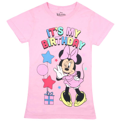 Disney Princesses Minnie Mouse Lilo & Stitch Birthday Girl Short Sleeve T-Shirt, Girls Short Sleeve Tee for Birthday Parties