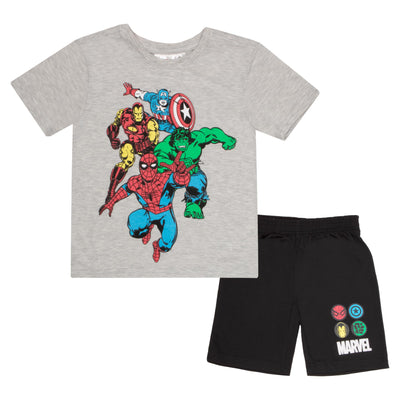 Marvel Avengers Superheroes Boys Short Sleeve T-Shirt and Shorts Set, 2-Piece Superhero Outfit Bundle for Boys