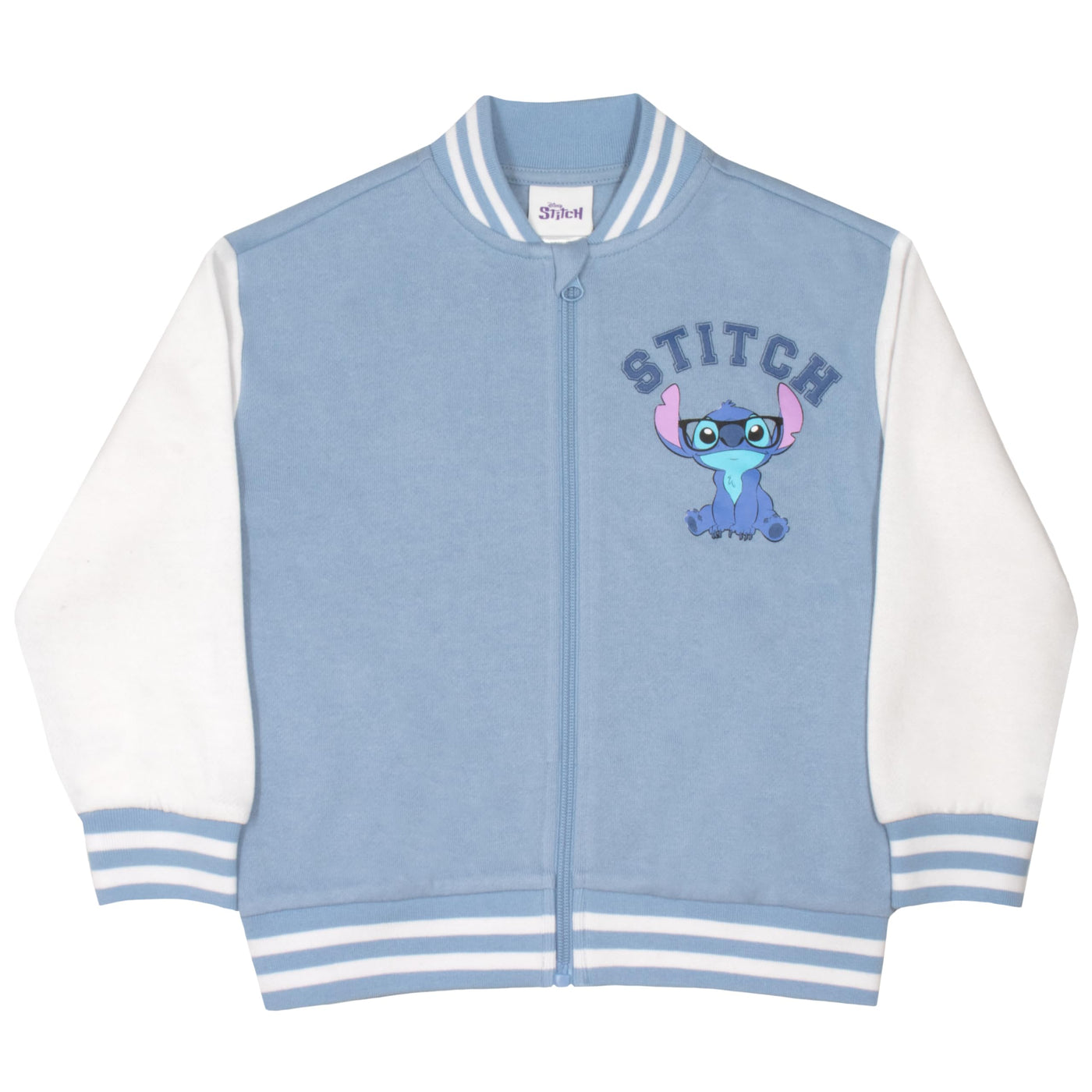 Disney Lilo and Stitch Girls Bomber Jacket, Stitch Name Fleece Zip-Up Varsity Jacket for Kids