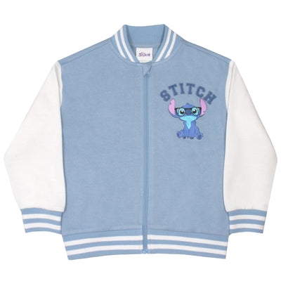 Disney Lilo and Stitch Girls Bomber Jacket, Stitch Name Fleece Zip-Up Varsity Jacket for Kids