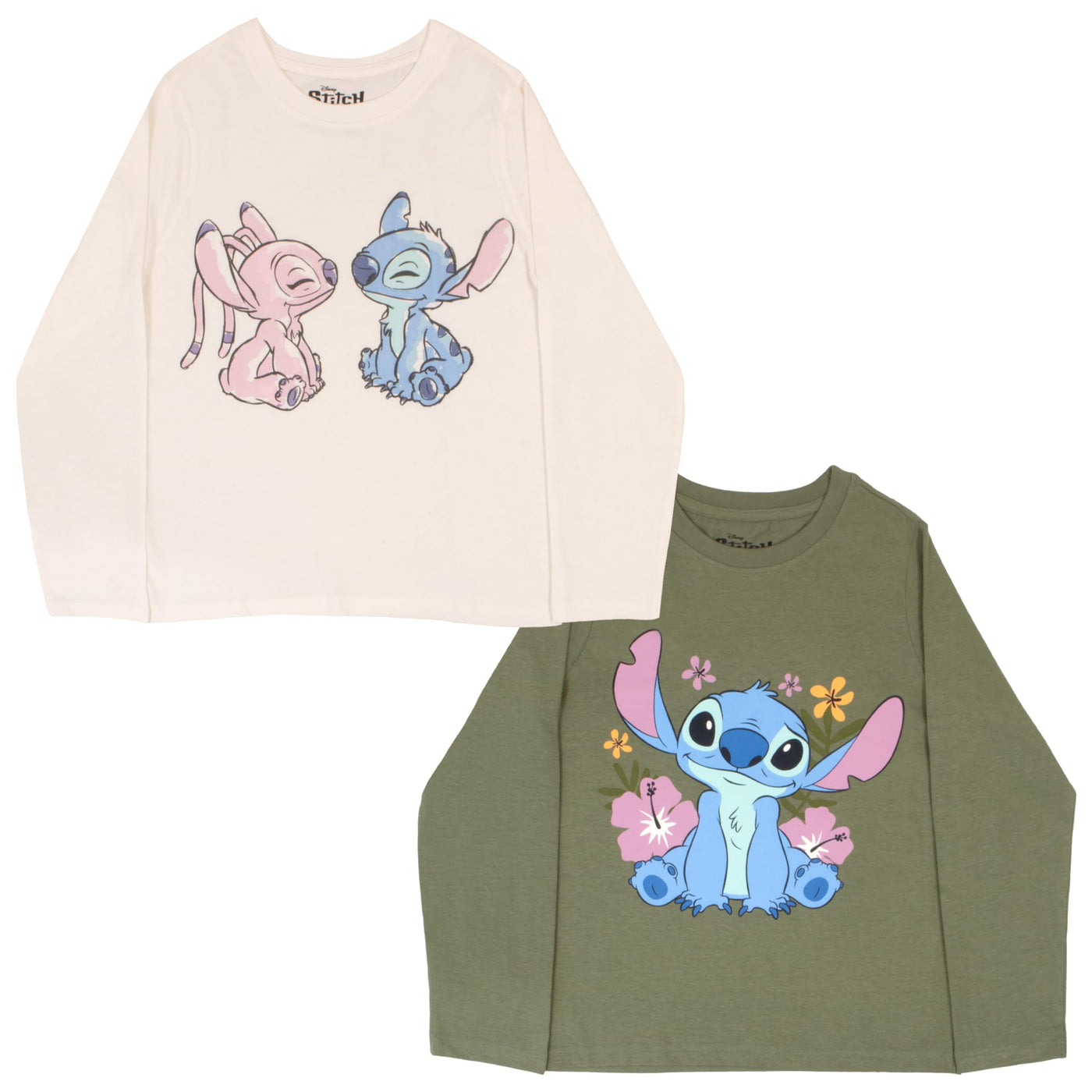 Disney Lilo and Stitch Girls Graphic Tees Long Sleeve T Shirts Classic Lilo & Stitch Print T Shirt 2 Pack Girls Tops