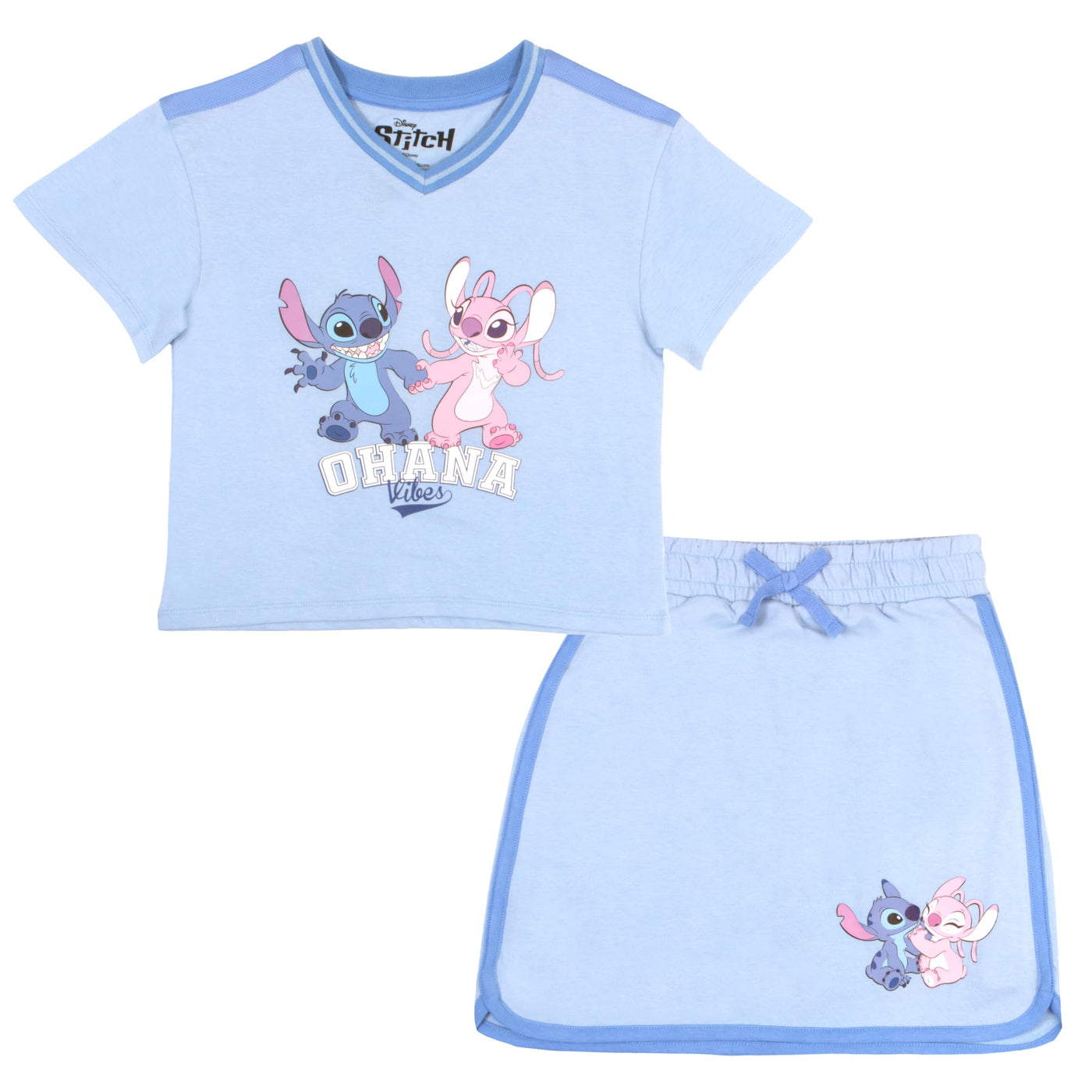 Disney Princess Belle Ariel Tiana Lilo and Stitch Minnie Mouse Girls Skort Set Short Sleeve Shirt and Skort Girls Fashion