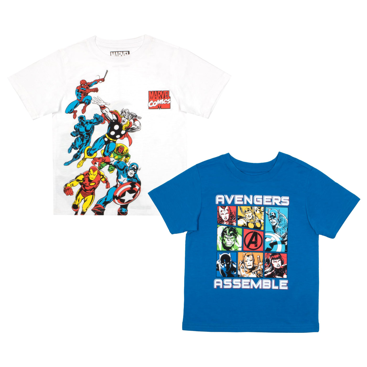 Marvel Avengers Comics Boys 2-Pack Short Sleeve T-Shirt Bundle Set for Kids