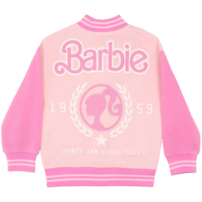 Barbie Girls Bomber Jacket, Silhouette Logo Fleece Zip-Up and Lightweight Button Up Varsity Jacket for Kids