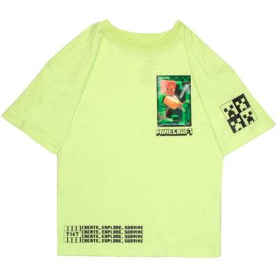 Minecraft Creeper Boys Short Sleeve T-Shirt & Shorts with Lenticular Image Changing Patch, 2-Piece Gamer Outfit Shorts Set