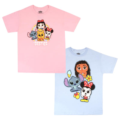 Disney Doorables Mickey Mouse Minnie Mouse Lilo and Stitch Girls Graphic Tees Short Sleeve T Shirts 2 Pack Girls Clothing