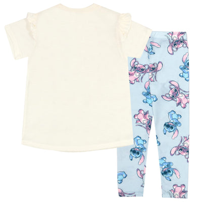 Disney Minnie Mouse, Lilo and Stitch Girls Short Sleeve T-Shirt & Leggings Pants Set, Tee & Leggings 2-Piece Bundle for Girls