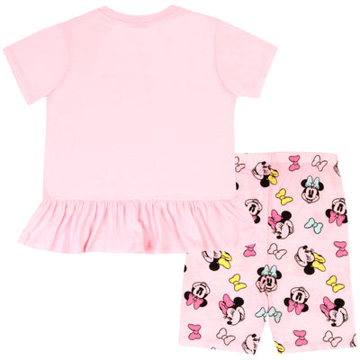 Disney Minnie Mouse, Lilo and Stitch Girls 2 Piece Princess Tee, T Shirt and Biker Short Set