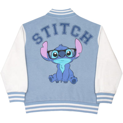 Disney Lilo and Stitch Girls Bomber Jacket, Stitch Name Fleece Zip-Up Varsity Jacket for Kids