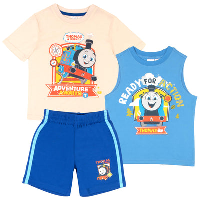 Thomas & Friends 3 Piece Short Set Thomas and Friends Short Sleeve Shirt Tank Top Shirt and Shorts 3 Pack Bundle Set