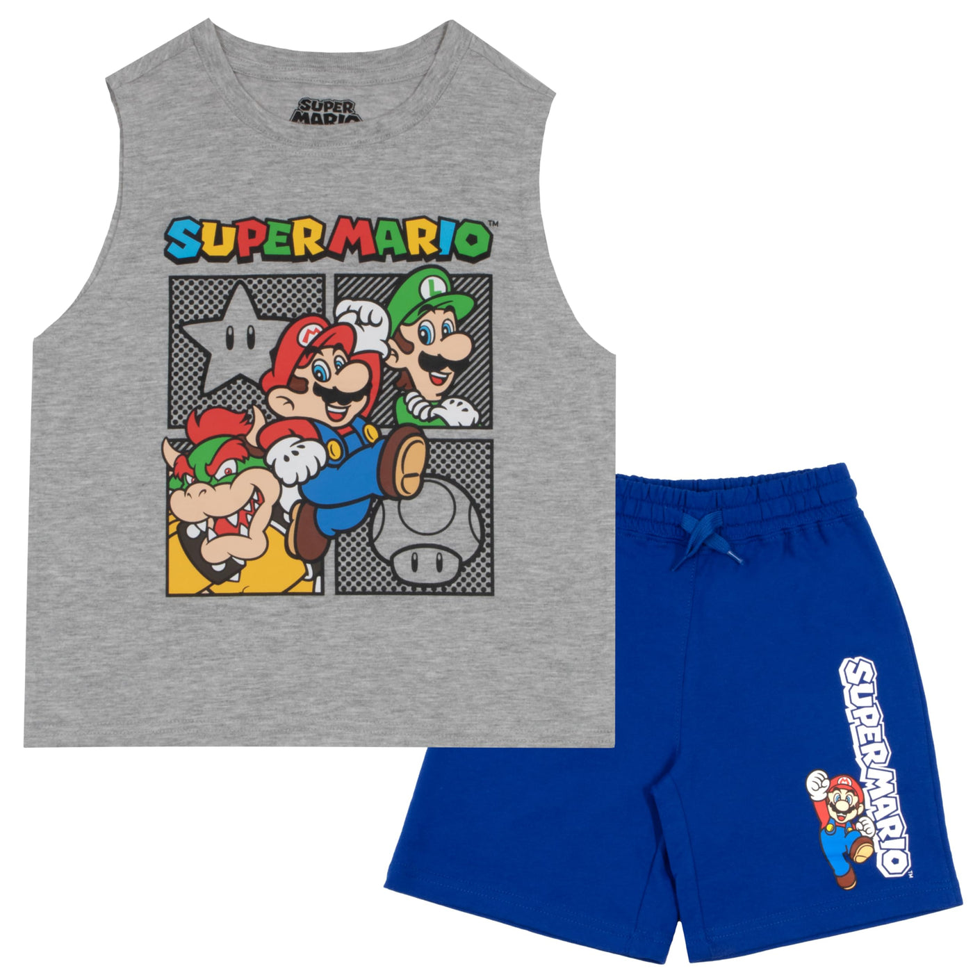 Nintendo Super Mario Bros Boys Sleeveless Shirt and Shorts Set, 2-Piece Casual Outfit Shorts Set for Kids