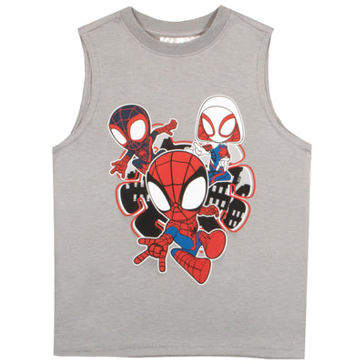 Marvel Spidey and His Amazing Friends 3 Piece Boys Short Set Spider-Man Shirt Tank Top and Shorts Set Spiderman 3 Pack