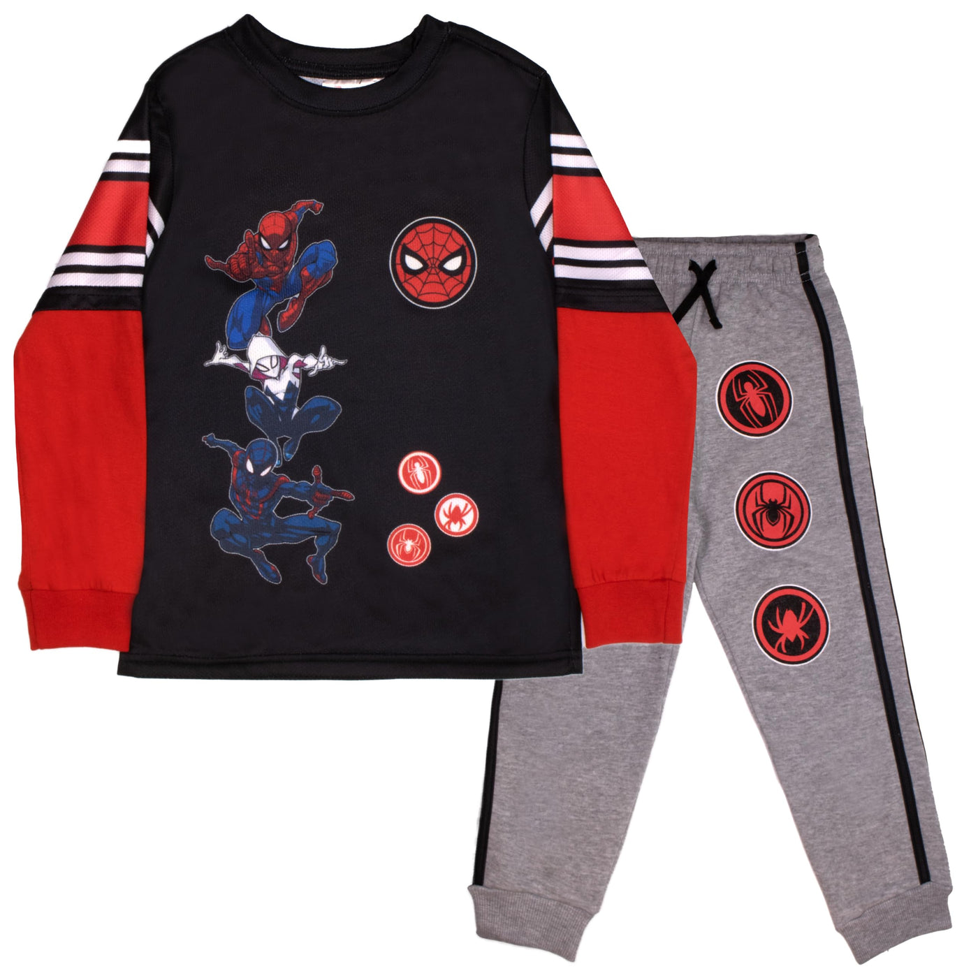 Marvel Superheroes Avengers and Spider-Man 2-Piece Set, Boys Long Sleeve Active Mesh T-Shirt & Pants 2-Pack Bundle Set