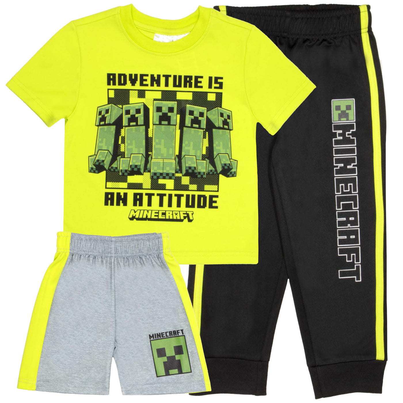 Minecraft Boys 3-Piece Pants Set - Short Sleeve T-Shirt, Shorts, & Jogger Pants 3-Pack Bundle Set for Boys