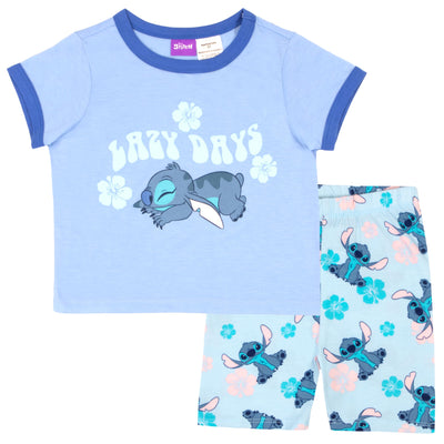 Disney Minnie Mouse, Lilo and Stitch Girls 2 Piece Princess Tee, T Shirt and Biker Short Set