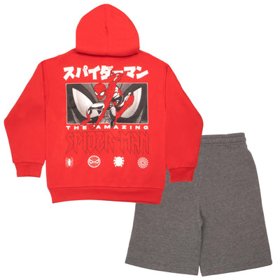 Marvel Spiderman Boys Hoodie and Short Set Spider-Man Graphic Hoodie and Shorts 2 Piece Set for Big Kids