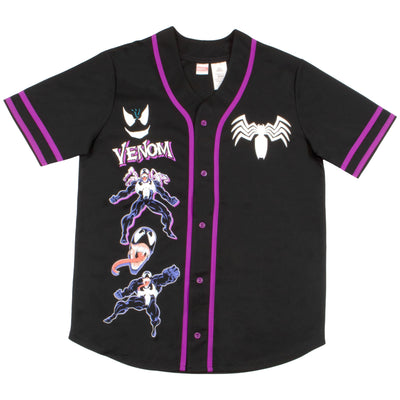 Marvel Comics Spider-Man Venom Retro Men’s Baseball Jersey Casual Button Down Short Sleeve Shirt, Spiderman Baseball Jersey