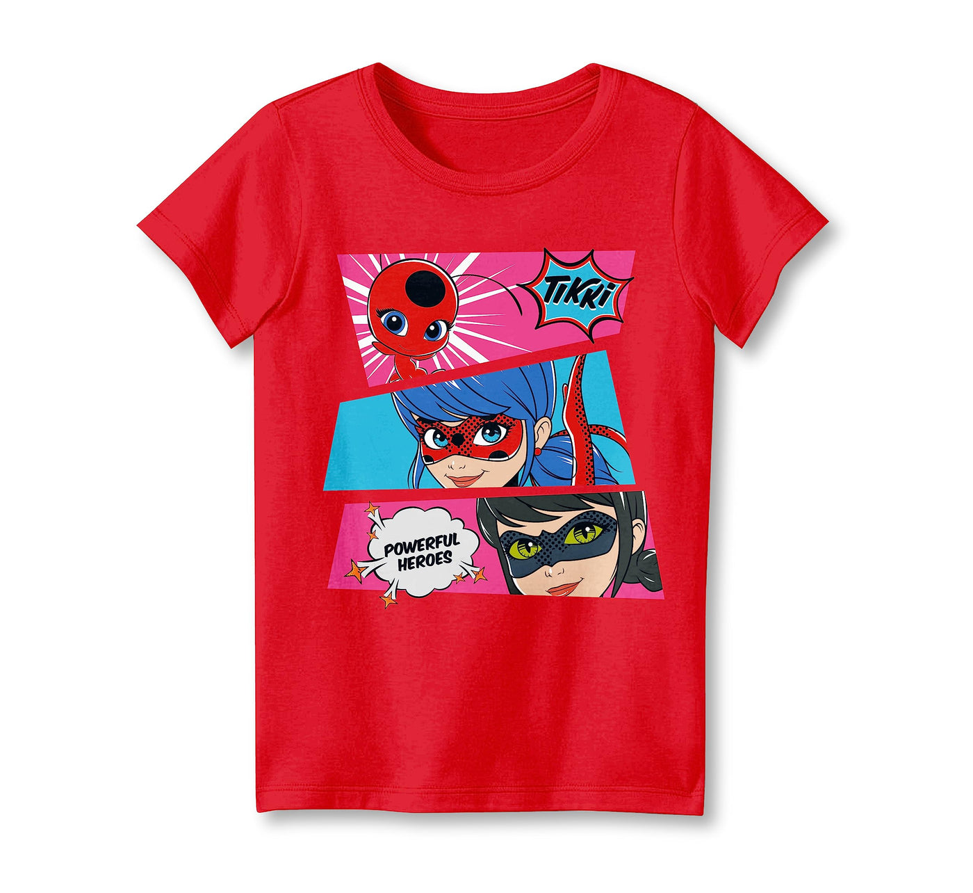 Miraculous Ladybug Girls T-Shirts 2-Pack, Ladybug Cat Noir Rena Rouge Short Sleeve Tees 2-Pack Bundle Set for Girls