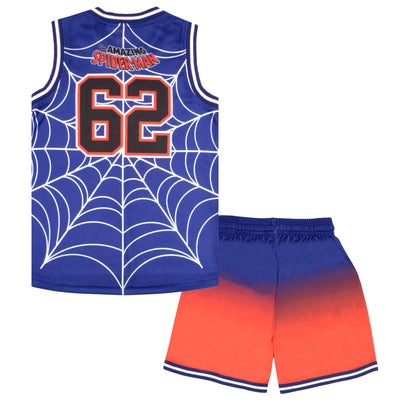 Marvel Avengers and Spider-Man Boys Basketball Sleeveless Shirt & Shorts, Superheroes 2-Piece Outfit Set for Kids